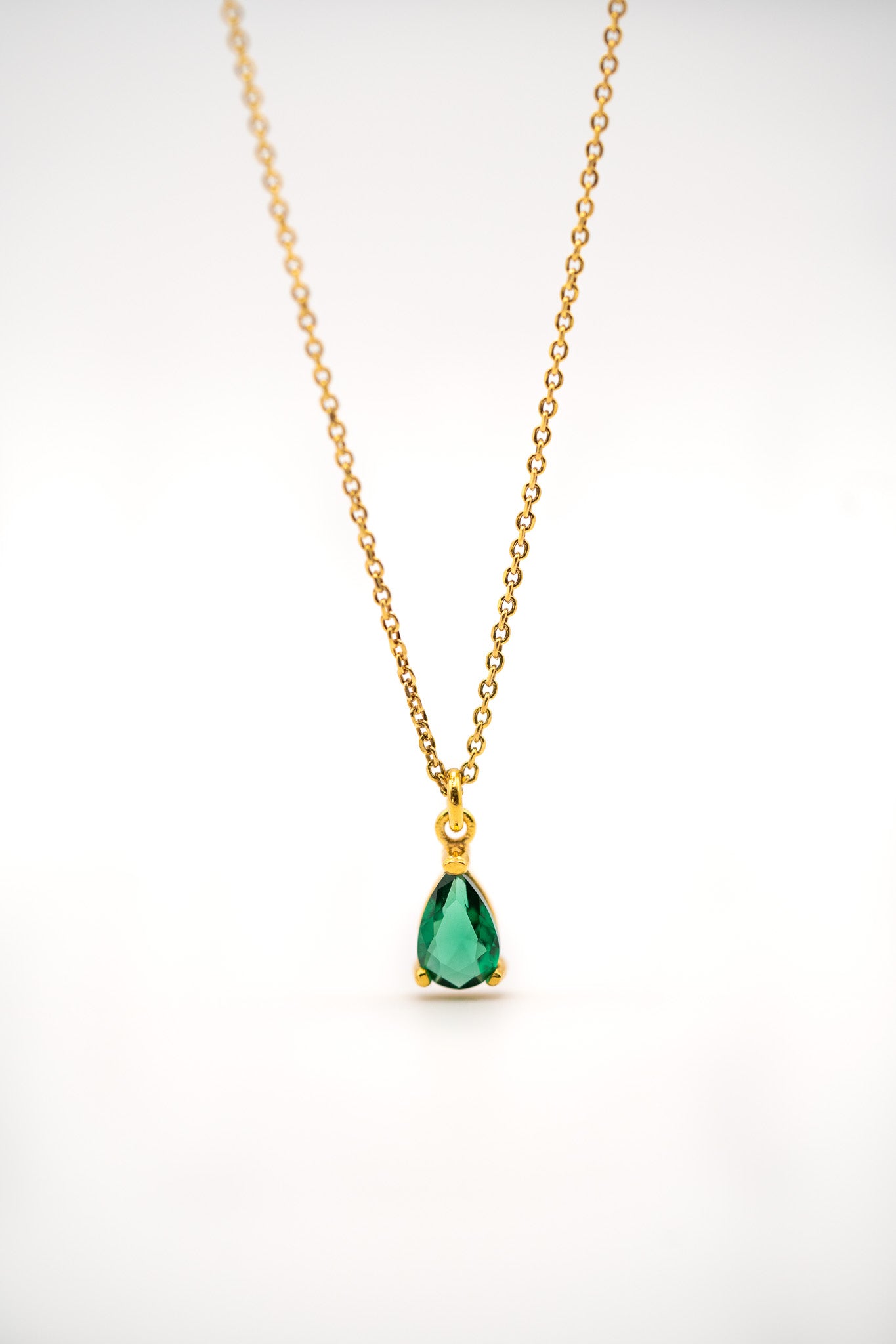 Gold & Emerald Teardrop Pendant Necklace
