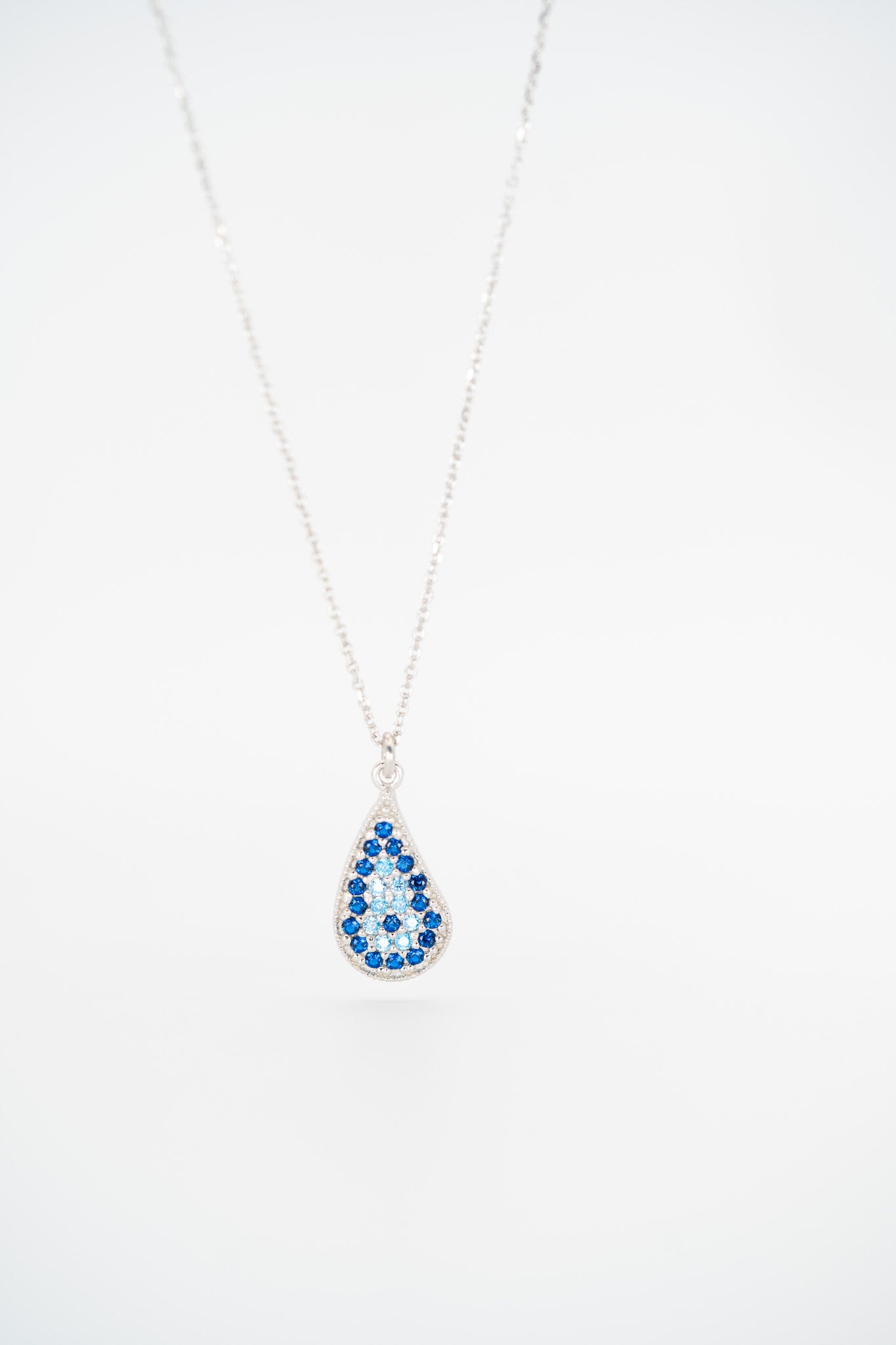 Sapphire Teardrop Zirconia Pendant Necklace