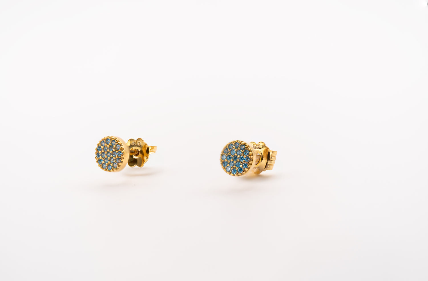 Gold-Plated Blue Zirconia Pave Stud Earrings