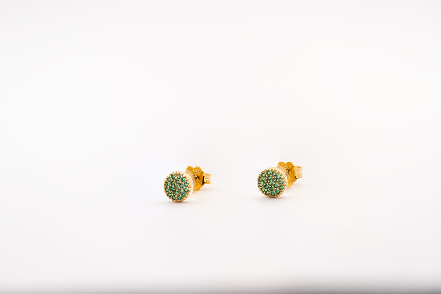 Gold-Plated Green Zirconia Pave Stud Earrings